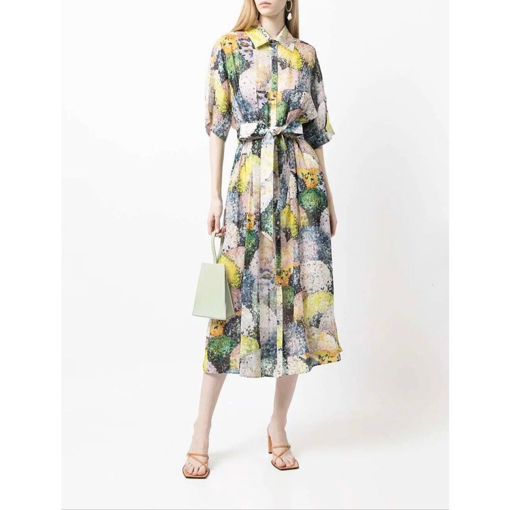 Ginger & Smart Joy Floral-Print Silk-Linen Shirt Dress Multi Color Size L/XL
